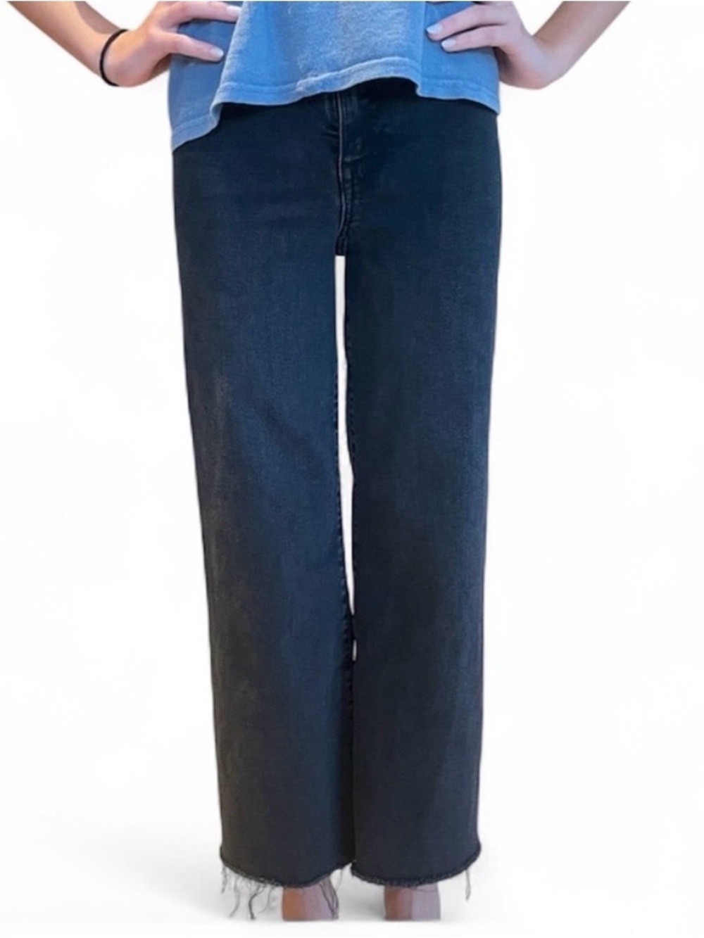 Zara Kids Black Wide Leg Distressed Hem Jeans Girls Sz 10/140cm